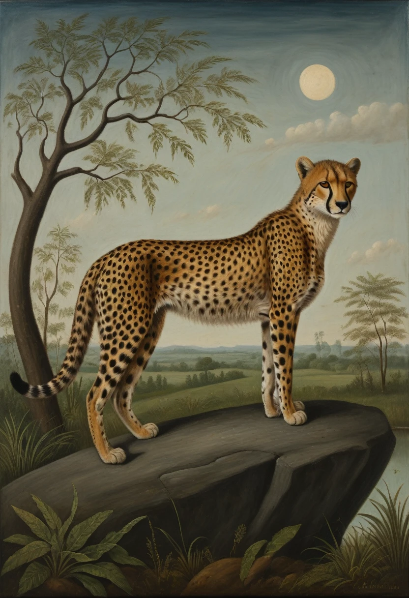 A Cheetah, by Gertrude Abercrombie, best quality, masterpiece, very aesthetic, perfect composition, intricate details, ultra-detailed