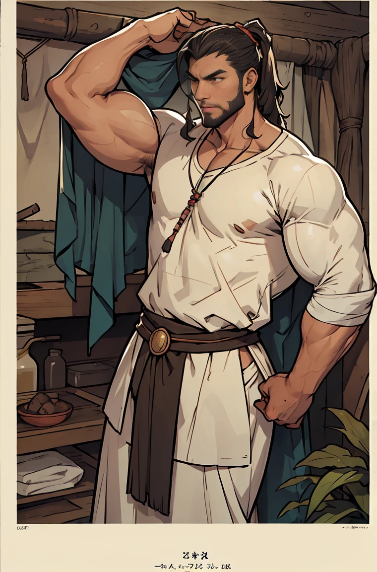 An ancestral, hot muscular male, ancestral clothes, exaggeratedly tall man, cavemen 