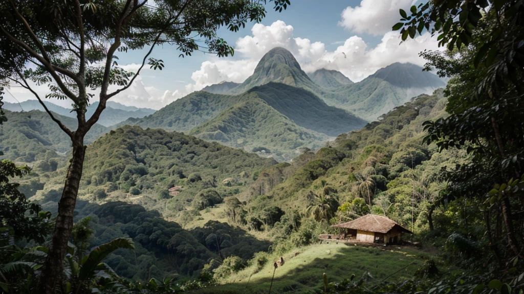 Front view of jungle landscape with Colombian mountains