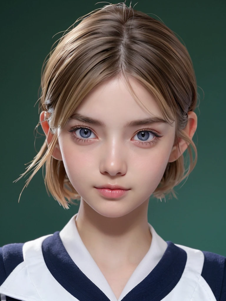 One Girl,(1人のとてもcute女の子:1.3),masterpiece,Highest quality,High resolution,Photorealistic,RAW Photos,Ray Tracing,beautiful girl,(:1.3),cute,Realistic eyes,blue eyes,(detailed pupils:1.2),(The face is facing straight ahead:1.3),Body facing forward,Beautiful nose,Fuller lips,Short blonde hair,ponytail,short hair,Detailed eyelashes,Thin eyebrows,Very fine grain definition,(Symmetrical eyes:1.3),(Face close-up,Face Focus:1.0),Small breasts,White and navy blue sailor suit,,Afternoon Classroom,Portrait,View Viewer,Upper Body,Cinema Lighting,High resolution,Very detailed