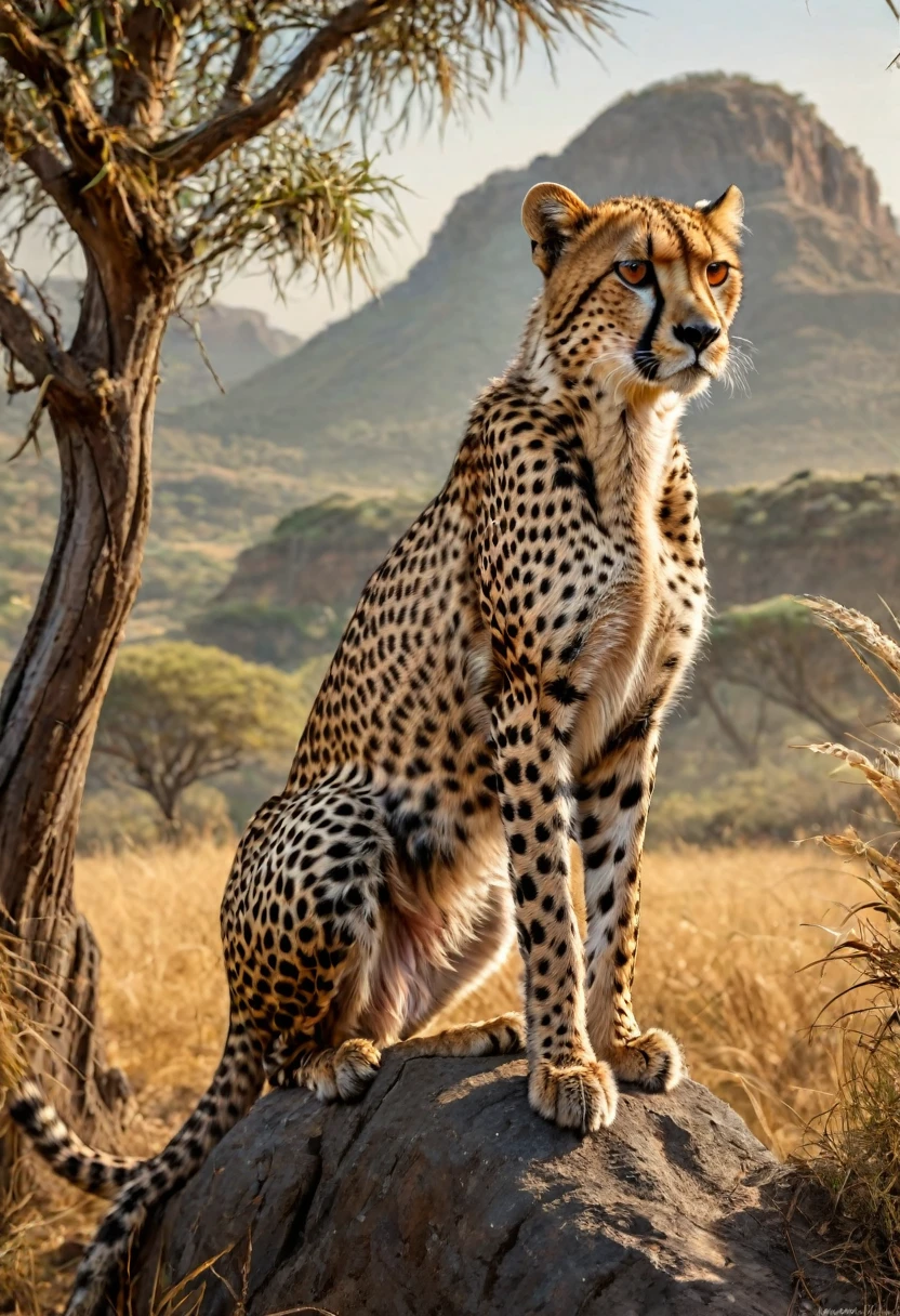 A Cheetah, by Angus McKie, best quality, masterpiece, very aesthetic, perfect composition, intricate details, ultra-detailed