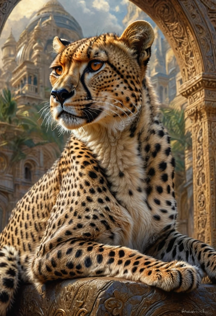 A Cheetah, by Andrew Ferez, best quality, masterpiece, very aesthetic, perfect composition, intricate details, ultra-detailed