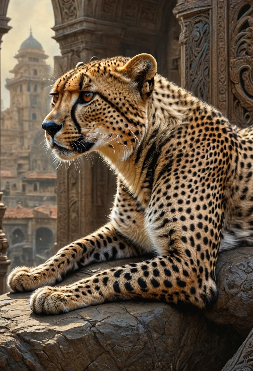 A Cheetah, by Andrew Ferez, best quality, masterpiece, very aesthetic, perfect composition, intricate details, ultra-detailed