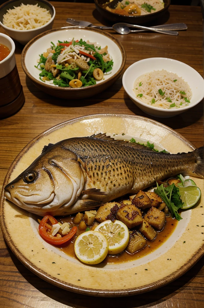 Make a picture of the Indonesian food peccel and catfish