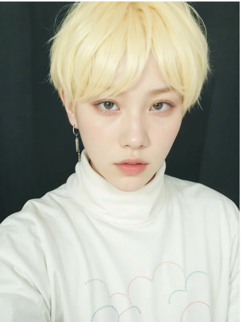 Arafa woman with colored hair sitting at a table, jung jaehyun, adorable and pale korean face, ulzzang inteligente, Kim Doyoung, with short hair, jossi do blackpink, Hong Jun Hyung, Tae June Kim, ulzzang, the hime cut, Jaeyeon Nam, xqc, park jimin, tomboy short platinum hair