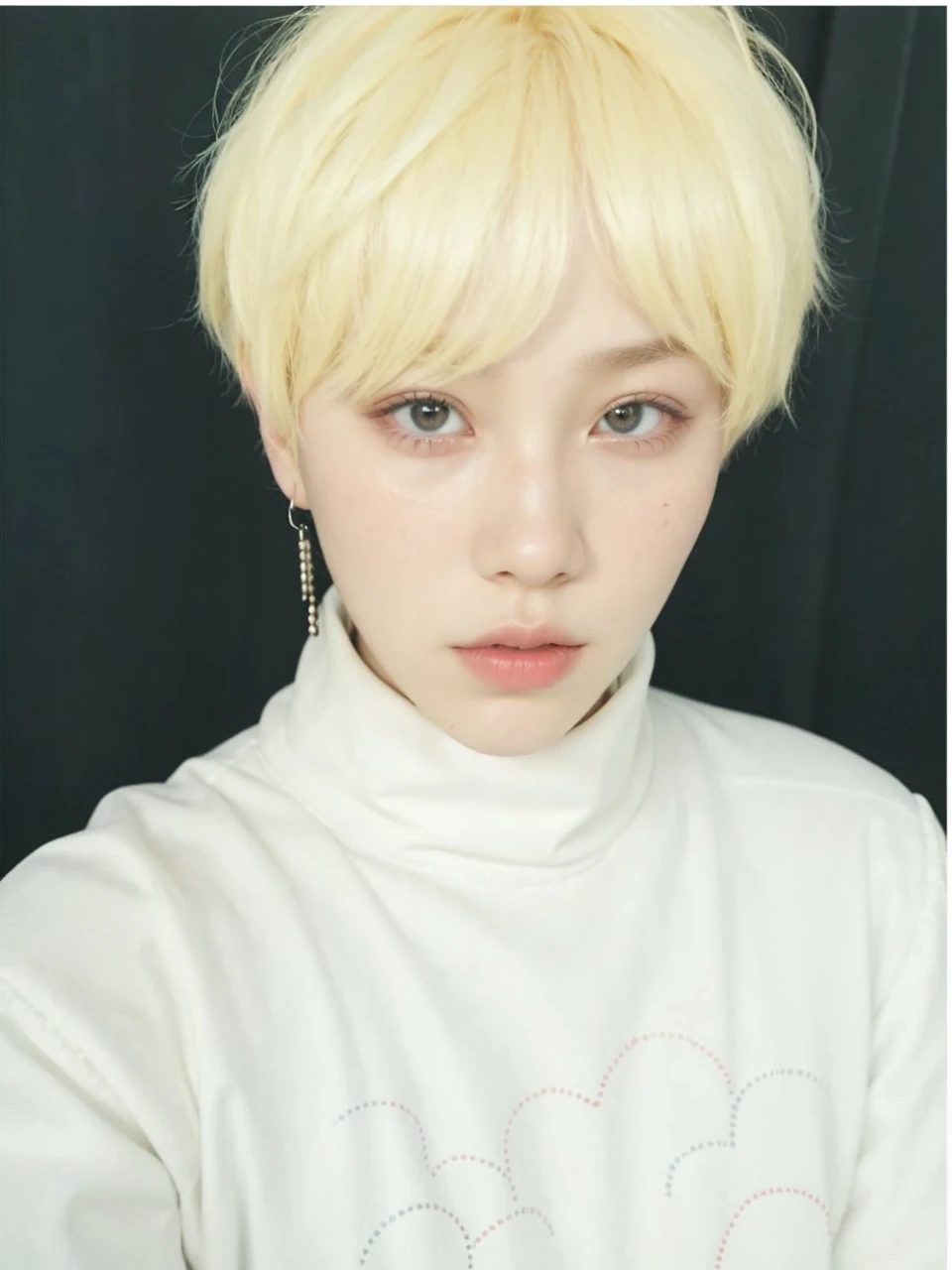 Arafa woman with colored hair sitting at a table, jung jaehyun, adorable and pale korean face, ulzzang inteligente, Kim Doyoung, with short hair, jossi do blackpink, Hong Jun Hyung, Tae June Kim, ulzzang, the hime cut, Jaeyeon Nam, xqc, park jimin, tomboy short platinum hair