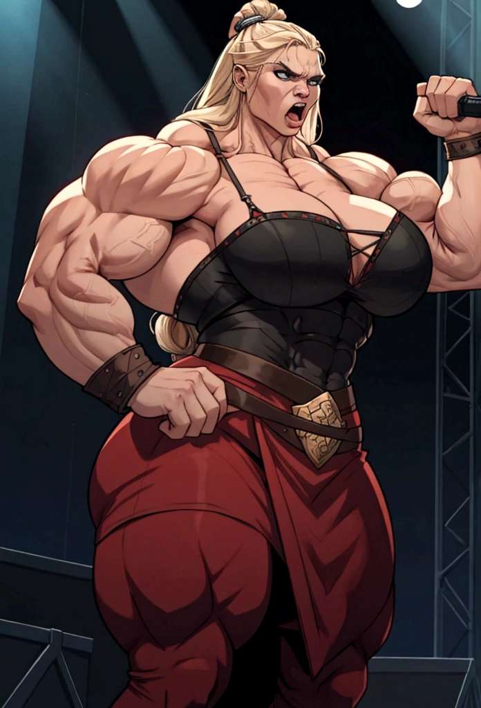 huge viking woman with muscles sings angry on stage big tits