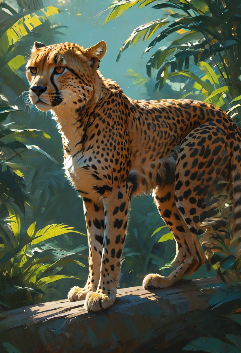 A Cheetah, by Atey Ghailan, best quality, masterpiece, very aesthetic, perfect composition, intricate details, ultra-detailed
