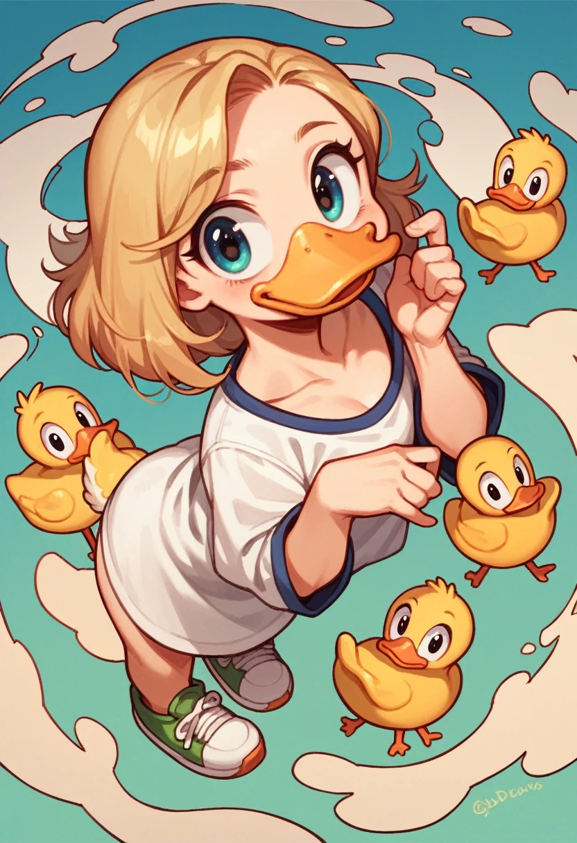cartoon yellow duck, adorable digital painting, duckface, duck, cute goose, cartoon, looking at viewer, cute eyes, cute small shoes, high quality, cartoon