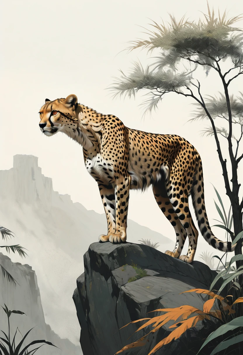 A Cheetah, by Alessandro Gottardo, best quality, masterpiece, very aesthetic, perfect composition, intricate details, ultra-detailed