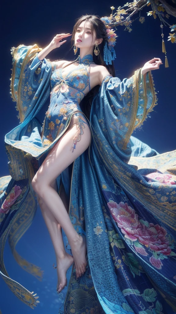 A woman with a beautiful figure surrounded by butterfly flowers, Show off your beautiful perfect body,White skin of the,middlebreast,Light gauze towel,Butterflies and flowers everywhere,spring goddess, Anime goddess, goddess of nature, a stunning young ethereal figure, the goddess of summer, Full body CGsociety, Goddess. Extremely high detail, the goddess of summer, 🌺 CGSesociety, guweiz masterpiece, Guweiz in Pixiv ArtStation, ((a beautiful fantasy empress))