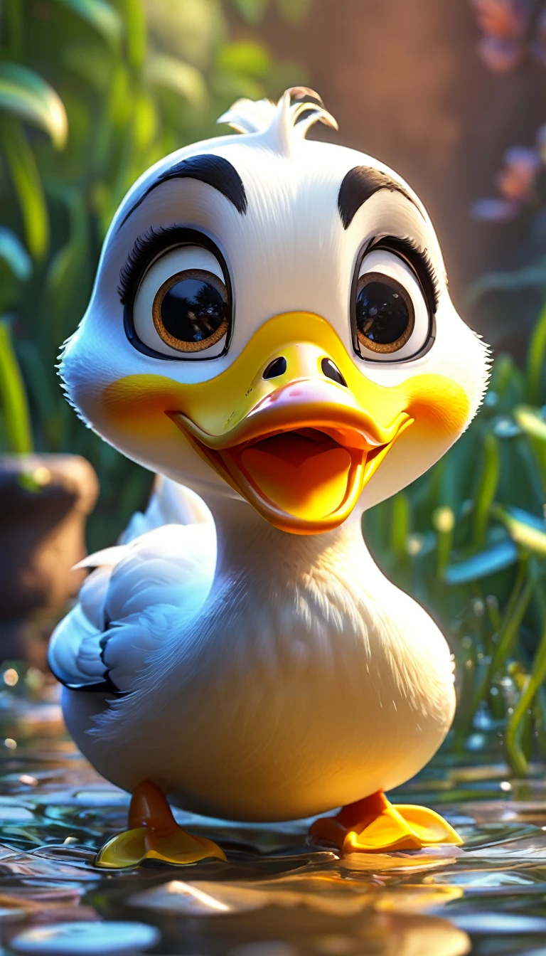 cartoon yellow duck, adorable digital painting, duckface, duck, cute goose, cartoon, looking at viewer, cute eyes, claws, high quality, cartoon