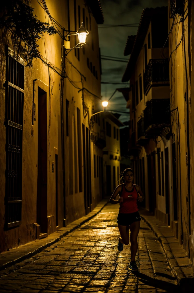 A 16-year-old girl named Candela runs through the streets of Villa Margarita at night., in rosary, Santa Fe.