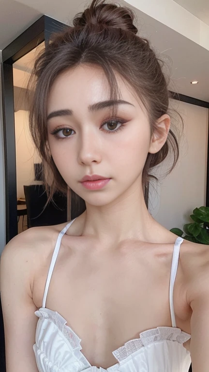 Asian 20 year old girl、Background Blur、super high quality、sunlight、Fair-skinned beautiful girl、disheveled bob hair、Small breasts、Small breasts cleavage、Fleeting Expression、Clear contours、Adult atmosphere、high resolution skin、Fair and beautiful thighs、push-up bra、Ready your bow、Hair tied up、Well-formed face、Beautiful clavicle