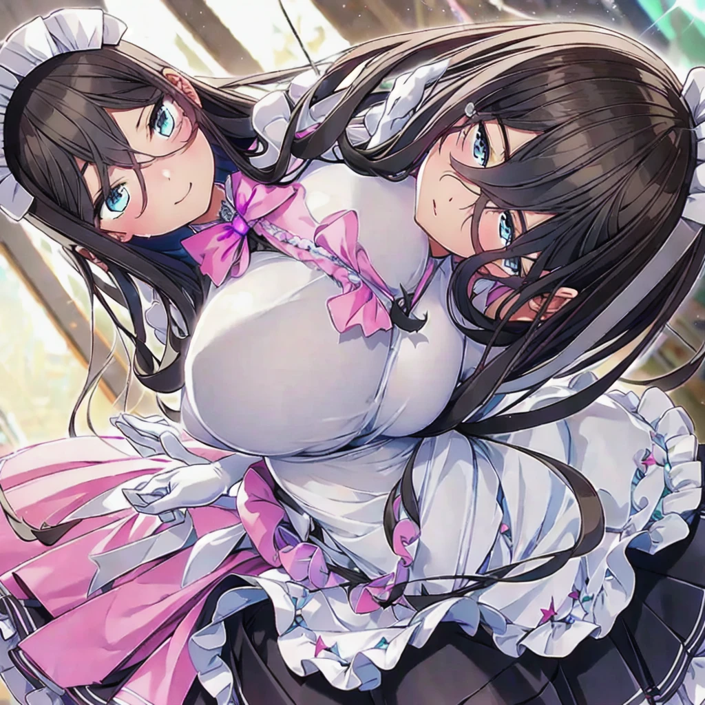 masterpiece,high quality,highres,1girl,Anastasia_Mysterante,maid dress,maid headdress,elbow gloves,pink bowtie,micro skirt,bedroom,indoors,