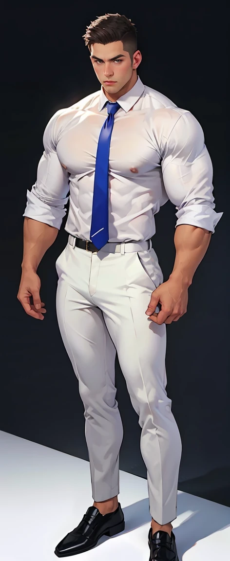 Hot muscular tall male, the  shirt, necktie, full body, upper body large, office background 