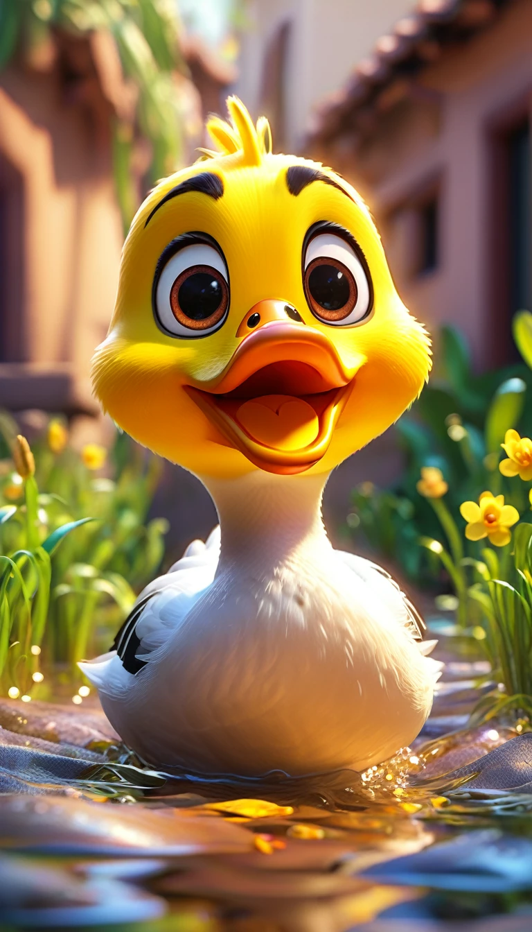 cartoon yellow duck, adorable digital painting, duckface, duck, cute goose, cartoon, looking at viewer, cute eyes, hands, cartoon