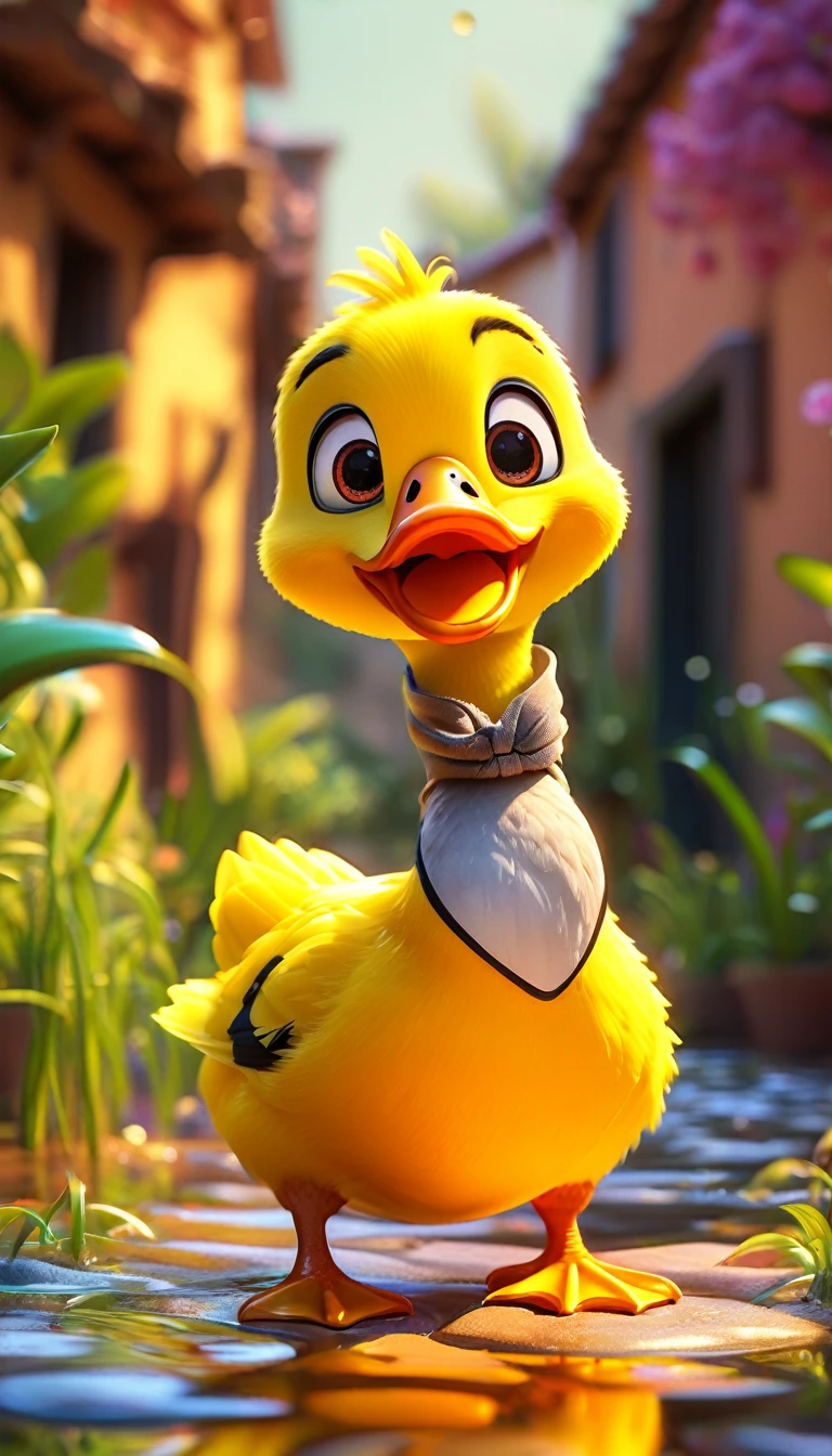 cartoon yellow duck, adorable digital painting, duckface, duck, cute goose, cartoon, looking at viewer, cute eyes, hands, cartoon