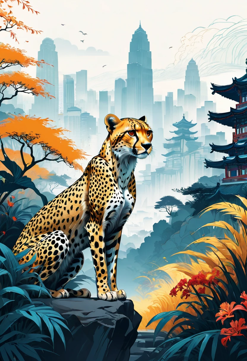A Cheetah, by Tang Yau Hoong, best quality, masterpiece, very aesthetic, perfect composition, intricate details, ultra-detailed