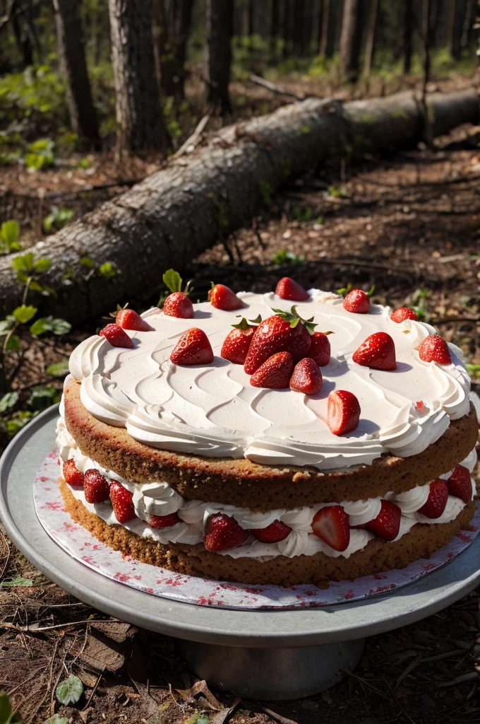 Strawberry cake in a desolate forest