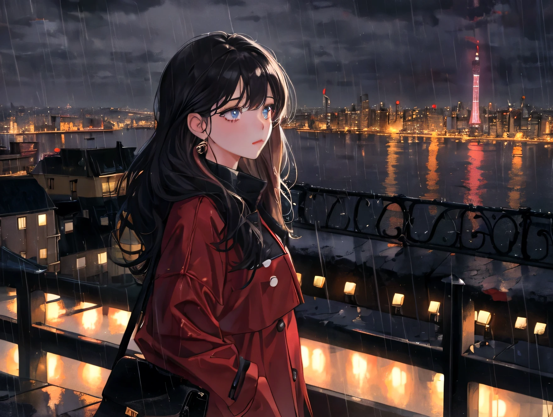 4K, 8K, masterpiece, Highest quality, Upper Body, One girl,city, night,rain