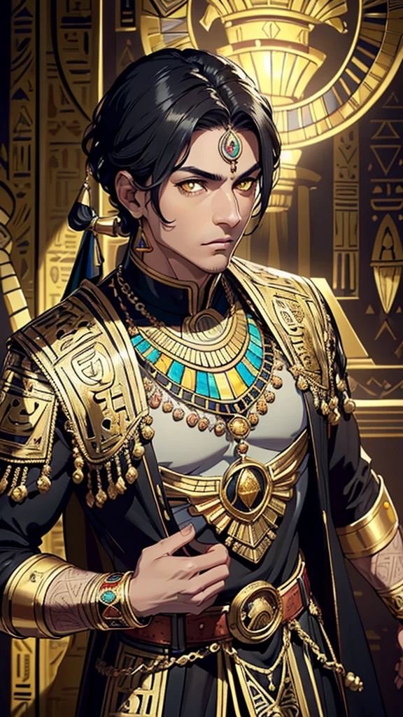 Youngh naughty man, mascle, Egyptian, dark-skinned, Anubis, (Bblack hair:1.2, estilo de cabelo Egyptian, detailed short hair), (((yellow eyes:1.3))), intricate Olhos, beautiful detailed Olhos, symmetrical Olhos, big eyes:1.5, handsome naughty man, naughty man:1.5, 1 naughty man, (mascle, Muscle, 1 naughty man, 1 naughty man, breastplate, naughty man chest, muscular), Youngh, ((1 mascle, 1 mascle, 1 naughty man, naughty man, mascle gender:1.5, handsome naughty man, mascle focus)),
serious face, mysterious,
(trajes Egyptians, Anubis ornaments), (brawny), (((intricate outfit, intricate clothes, embroidered clothing, ornate outfit, Embroidered clothes, ornate clothes))), (((crystal clothing, trajes Egyptians, gold and black outfit))),
(dynamic pose:1.0), serious and majestic, (centred, scale to fit dimensions, rule of thirds),
((templo Egyptian, wasteland, atmosfera mysterious)), scenario:1.25, intricate scenario, ((fundo de templo Egyptian)),
(Glossy ornamentos Egyptians), high resolution, sharp focus, (ultra detaild, extremely detaild), (photorealistic art:1.37), (extremely detaild CG unity 8k wallpaper), (((swirly vibrant colors, vibrant theme))), (intricate), (work of art), (best qualityer), artistic photography, (photograph taken by sldr), (intricate background), perfect rendered face, perfect face details, lifelike face, photo realist, ((intricate detail)), (((真实感))).