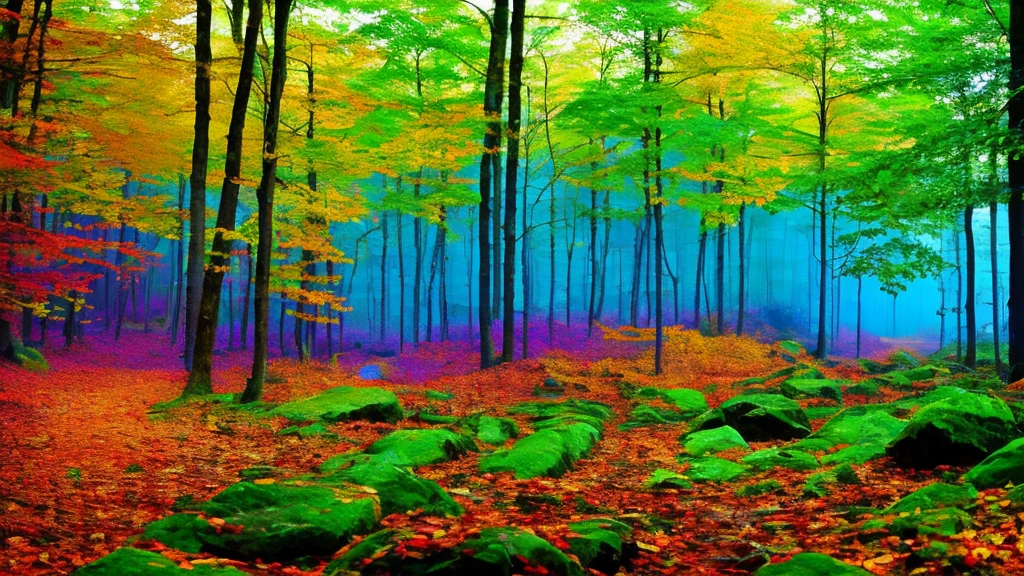 Colorful futuristic forest
