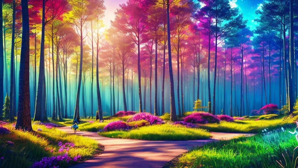 Colorful futuristic forest