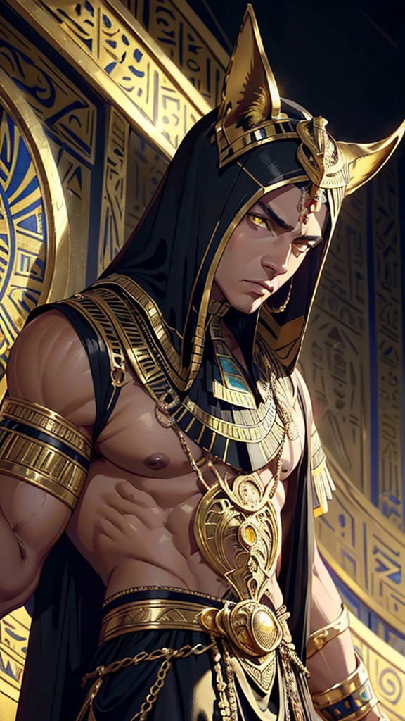 Youngh naughty man, mascle, Egyptian, dark-skinned, Anubis, (Bblack hair:1.2, estilo de cabelo Egyptian, detailed short hair), (((yellow eyes:1.3))), intricate Olhos, beautiful detailed Olhos, symmetrical Olhos, big eyes:1.5, handsome naughty man, naughty man:1.5, 1 naughty man, (mascle, Muscle, 1 naughty man, 1 naughty man, breastplate, naughty man chest, muscular), Youngh, ((1 mascle, 1 mascle, 1 naughty man, naughty man, mascle gender:1.5, handsome naughty man, mascle focus)),
serious face, mysterious,
(trajes Egyptians, Anubis ornaments), (brawny), pointy ears like Anubis, (((intricate outfit, intricate clothes, embroidered clothing, ornate outfit, Embroidered clothes, ornate clothes))), (((crystal clothing, trajes Egyptians, gold and black outfit))),
(dynamic pose:1.0), serious and majestic, (centred, scale to fit dimensions, rule of thirds),
((templo Egyptian, wasteland, atmosfera mysterious)), scenario:1.25, intricate scenario, ((fundo de templo Egyptian)),
(Glossy ornamentos Egyptians), high resolution, sharp focus, (ultra detaild, extremely detaild), (photorealistic art:1.37), (extremely detaild CG unity 8k wallpaper), (((swirly vibrant colors, vibrant theme))), (intricate), (work of art), (best qualityer), artistic photography, (photograph taken by sldr), (intricate background), perfect rendered face, perfect face details, lifelike face, photo realist, ((intricate detail)), (((真实感))).
