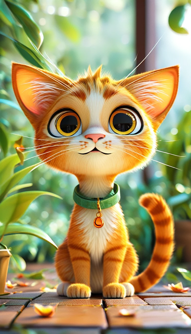 cartoon orange cat, adorable digital painting, cat ears,cute cat, cartoon, looking at viewer, cute eyes, hands, cartoon, white background