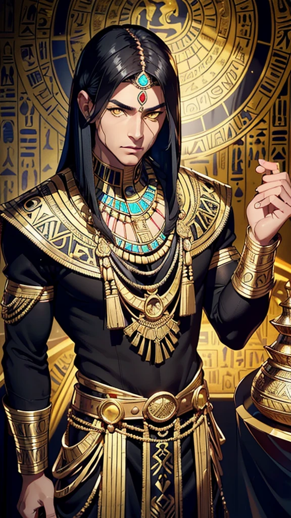 Youngh naughty man, male, Egyptian, dark-skinned, Anubis, (Bblack hair:1.2, Egyptian hair style, detailed short hair), (((yellow  eyes:1.3))), intricate eyes, beautiful detailed Olhos, symmetrical Olhos, big eyes:1.5, handsome naughty man, naughty man:1.5, 1 naughty man, (male, Muscle, 1 naughty man, 1 naughty man, breastplate, naughty man chest, muscular), Youngh, ((1 male, 1 male, 1 naughty man, naughty man, male gender:1.5, handsome naughty man, male focus)),

serious face, mysterious,

(trajes Egyptians, Anubis ornaments), (brawny), pointy ears like Anubis, (((intricate outfit, intricate clothes, embroidered clothing, ornate outfit, Embroidered clothes, ornate clothes))), (((crystal clothing, trajes Egyptians, gold and black outfit))),

(dynamic pose:1.0), serious and majestic, (centred, scale to fit dimensions, rule of thirds),

((templo Egyptian, wasteland, atmosfera mysterious)), scenario:1.25, intricate scenario, ((egyptian temple background)),

(Glossy ornamentos Egyptians), high resolution, sharp focus, (ultra detaild, extremely detaild), (photorealistic art:1.37), (extremely detaild CG unity 8k wallpaper), (((swirly vibrant colors, vibrant theme))), (intricate), (work of art), (best qualityer), artistic photography, (photograph taken by sldr), (intricate background), perfect rendered face, perfect face details, lifelike face, photo realist, ((intricate detail)), (((Reality))).