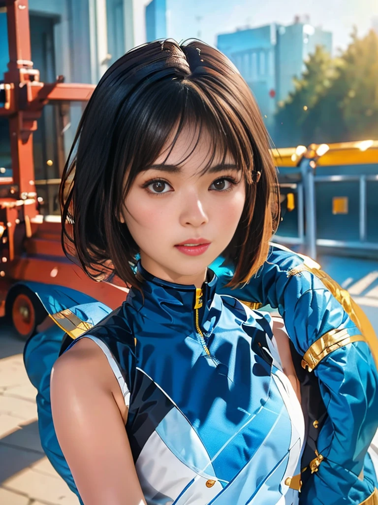 Highest quality, 8K, ,masterpiece :1.3)), In-person audience,((Whole body 1.2)) ,Beautiful woman, Wide Shot ,One girl, , Selfie , Black Hair, Brown Hair , bangs,Highly detailed face, Highly detailed lips, Fine grain, double eyelid