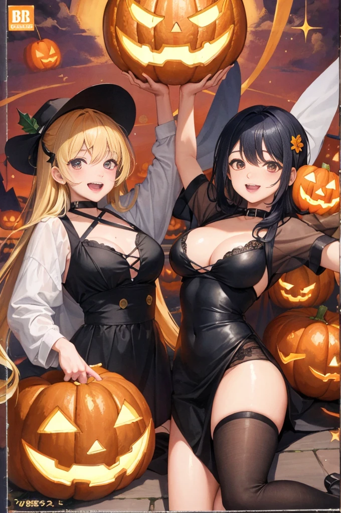 Create a detailed, high-quality fan art cover for a doujinshi based on a slice-of-life anime series, featuring a close-knit family enjoying Halloween together. The scene should depict a festive and joyous atmosphere, with the family members laughing and surrounded by sweets, and the holding a jack-o’-lantern. The parents are amiably giving out treats to the . Capture the warmth and happiness of the family moment, with a focus on expressing the characters’ enjoyment of the holiday. The image should be in a vertical format, with vivid colors and a homely, welcoming vibe, suitable for a fan-created work that could be shared on platforms like Pixiv or Twitter,