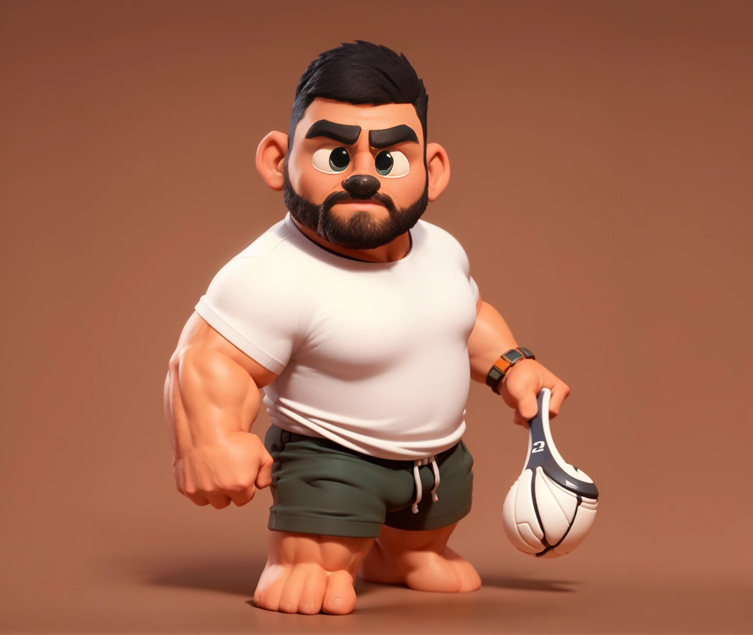 there is a Cartoon Characters of a man with a tennis racket, Muscular personality, 3d characters render, 3d characters art, 3d characters, 3d characters, Cartoon Characters, Cartoon Rendering Keyshot, Stylized characters, Personagem pequeno. Unreal Engine 5, Animated Characters, Cute 3d rendering, 3D rendering style, Stylized 3d rendering