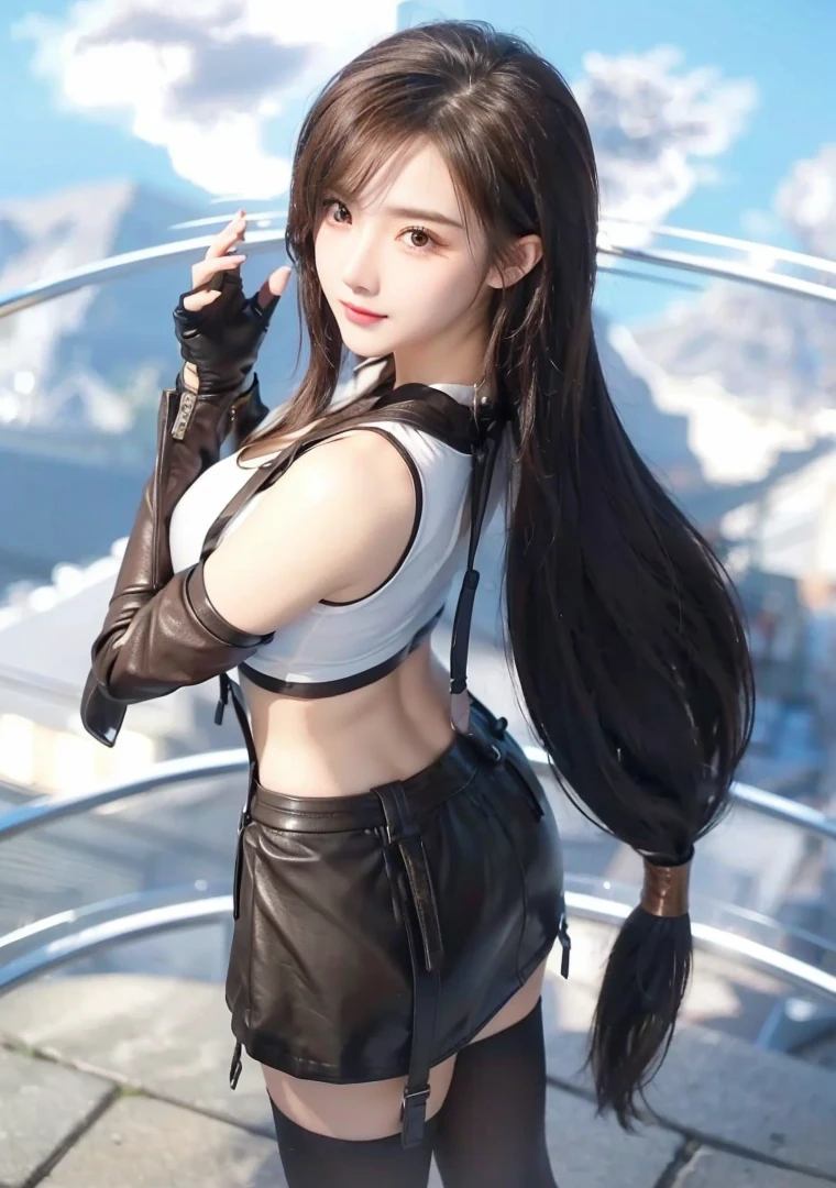 8K, Detailed face and eyes, long hair, big breasts, sexy body, Best Quality, high resolution, Highly detailed, detailed hand, intricate detailes , masterpiece ,Cute Girl , Soft cinematic light, Hyper-detailing,Sharp Focus, High quality, Mini leather skirt