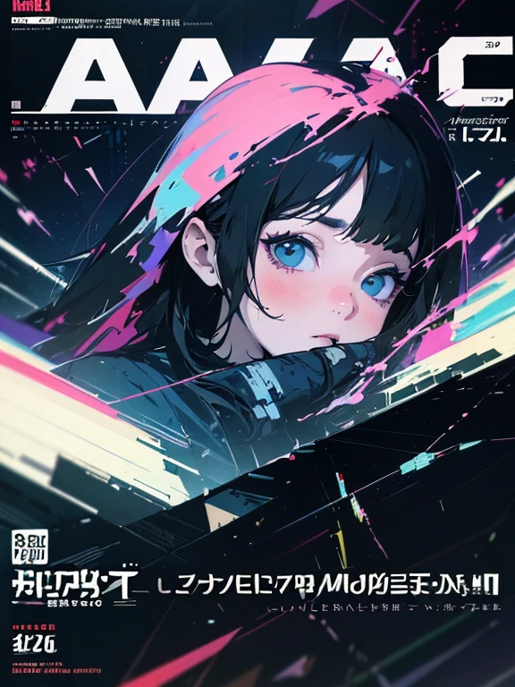 (magazine cover:1.3),ulzzang-6500, (realistic: 1.3) (original: 1.2), masterpiece, best quality, beautiful clean face, fullbody, 1girl, glitch art, (digital distortion), pixelated fragments, data corruption,colorful noise, visual chaos,contemporary aesthetics