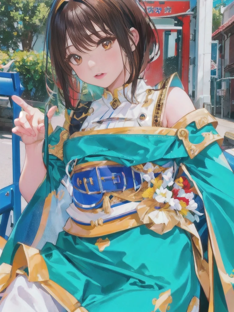 Highest quality, 8K, ,masterpiece :1.3)), In-person audience,((Whole body 1.2)) ,Beautiful woman, Wide Shot ,One girl, , Selfie , Black Hair, Brown Hair , bangs,Highly detailed face, Highly detailed lips, Fine grain, double eyelid