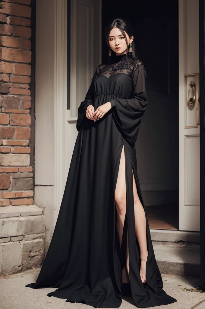 One of 1,52, black, in long dress