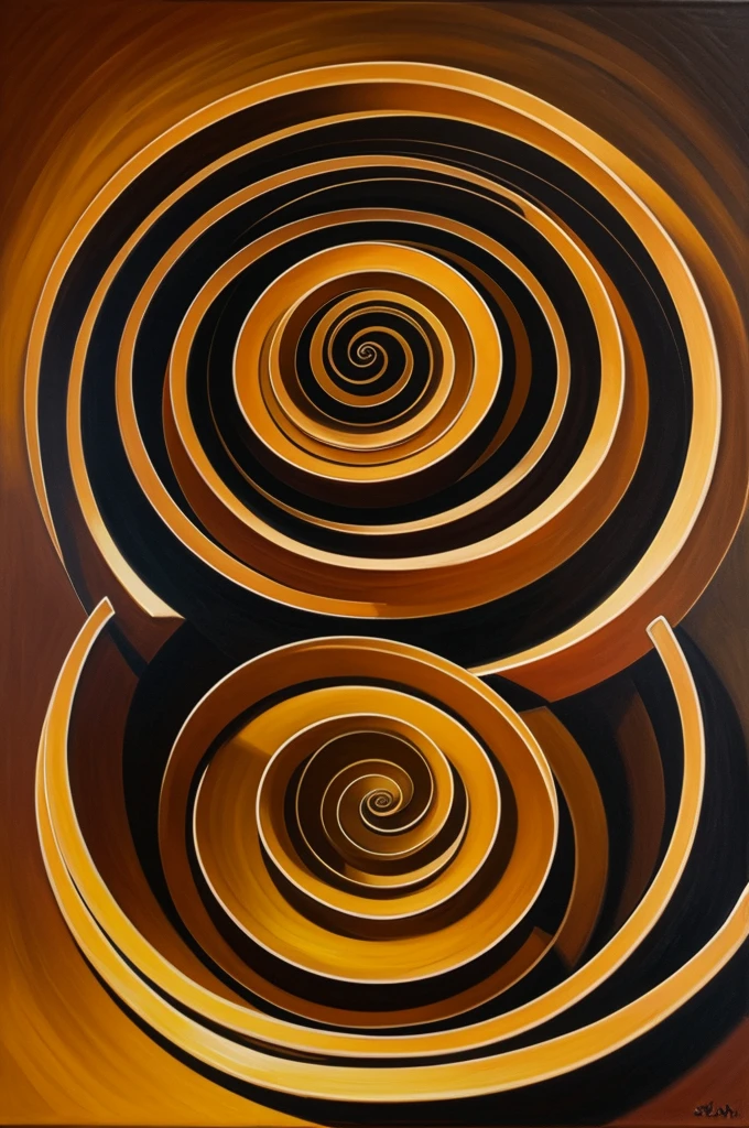 oil painting, with cups forming a spiral circle