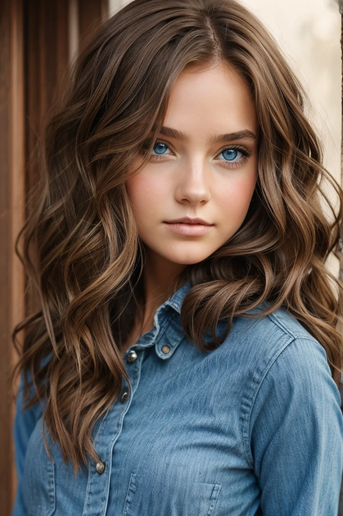 rebel princess, light brown hair, blue eyes, . wavy hair 