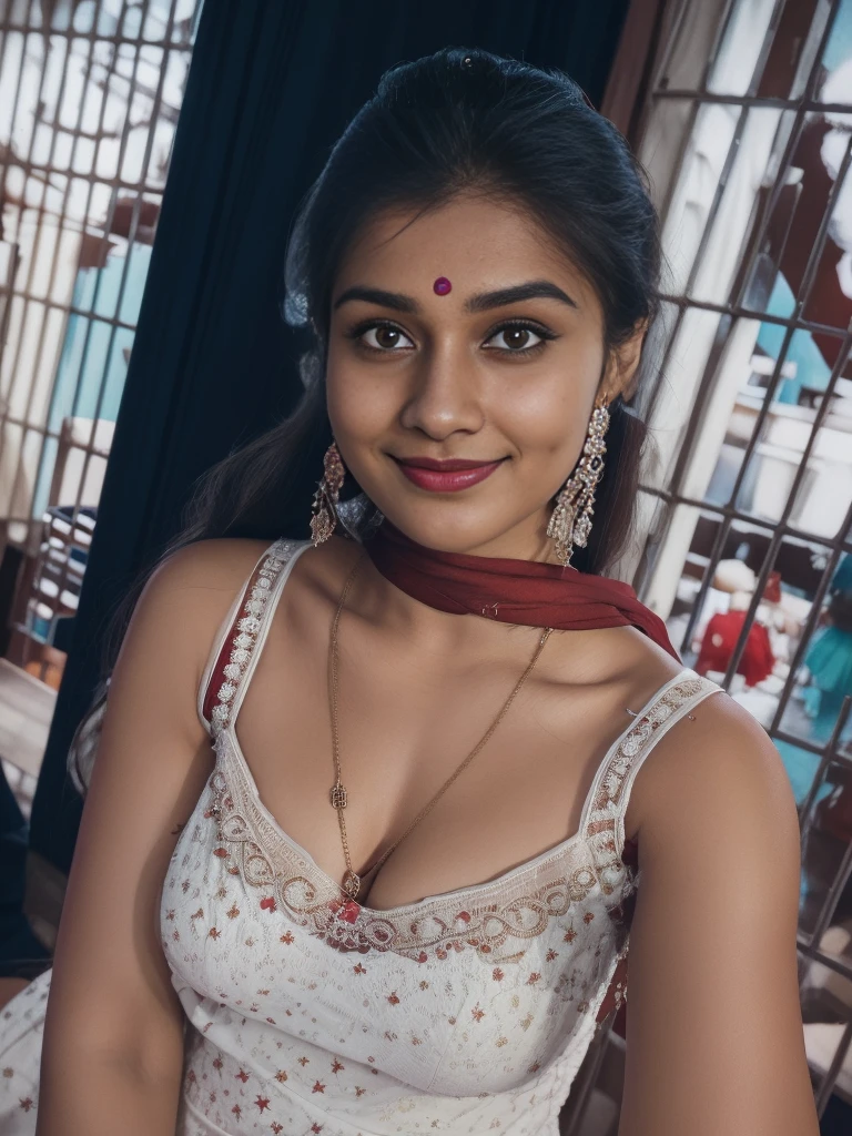 (editorial photograph of a young indian women in closup shoot of vedika), karla ortiz, (highly detailed face:1.4) (smile:0.7) (backround 5 star hotel , moody, private study:1.3) POV, by lee jeffries, nikon d850, film stock photograph ,4 kodak portra 400 ,camera f1.6 lens ,rich colors ,hyper realistic ,lifelike texture, earing white dress with red border, dramatic lighting , cinestill 800, realistic,  seductive big boobs actress, karla ortiz, posing!!, candid picture, by Max Dauthendey,