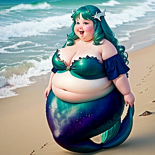 Fat mermaid girl comes ashore