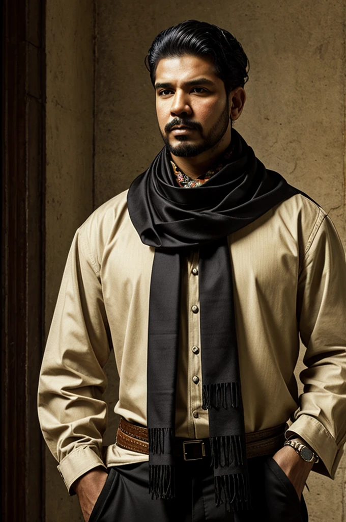 Cholo with baroque painting scarf