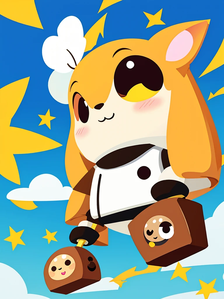 A chibi poop character, cute, 2 round eyes, adorable, 3 cute flies frying above it,