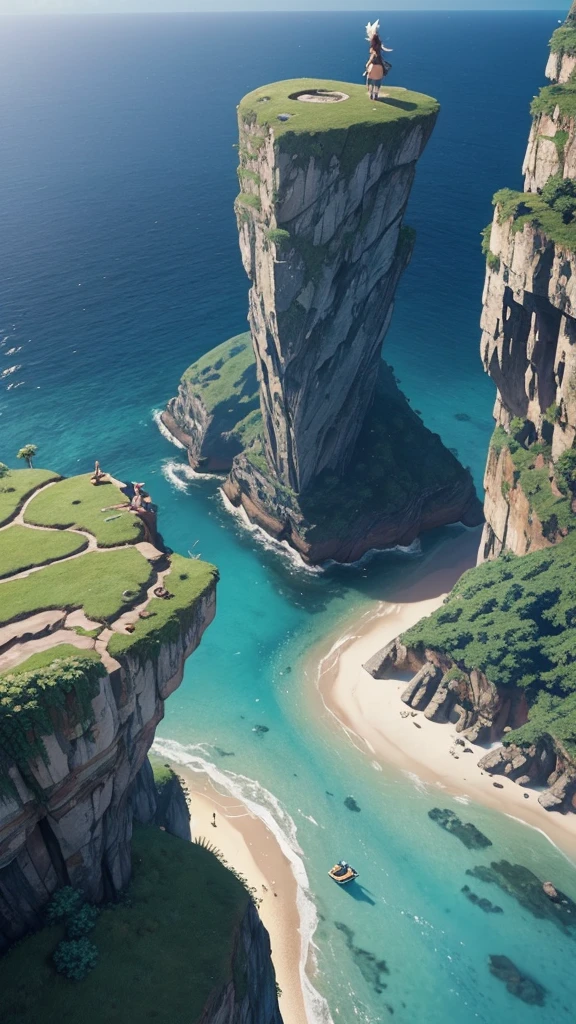 a woman in a bikini laying on top of a cliff, cgsociety 9, 2. 5 d cgi anime fantasy artwork, unreal engine render + a goddess, full body cgsociety, artgerm ; 3d unreal engine, giantess art, hyperdetailed 3 d matte painting, hyperdetailed 3d matte painting, realistic fantasy artwork, realistic anime 3 d style