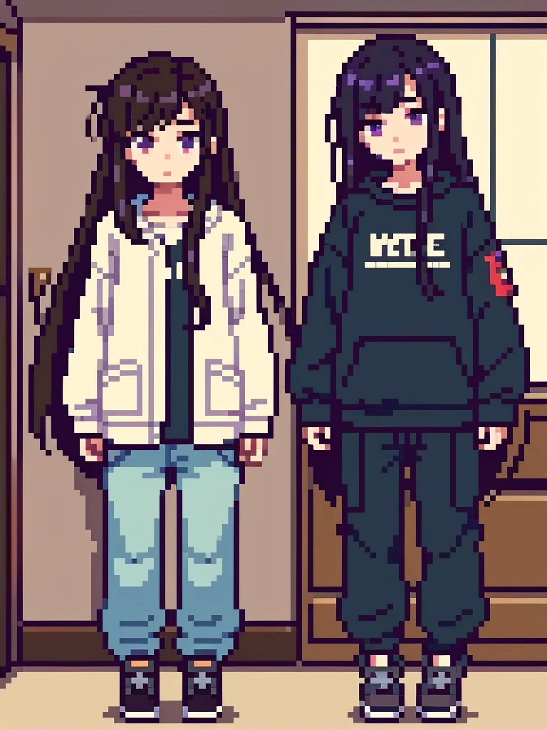 One girl, 20 years old, downtrodden girl, tired girl, confused girl, uncertain posture, long hair, black hair, brown hair. eyes with a transition from blue to purple, dark hair, anime style, 4k image, full body, modern appearance. all the details have been worked out, modern clothes, full-fledged clothes, baggy clothes, cheap clothes, detailed face, lots of details, very detailed, deep, elaborate facial expression, in the apartment, sleeping in bed, lying on the bed, sleeping
