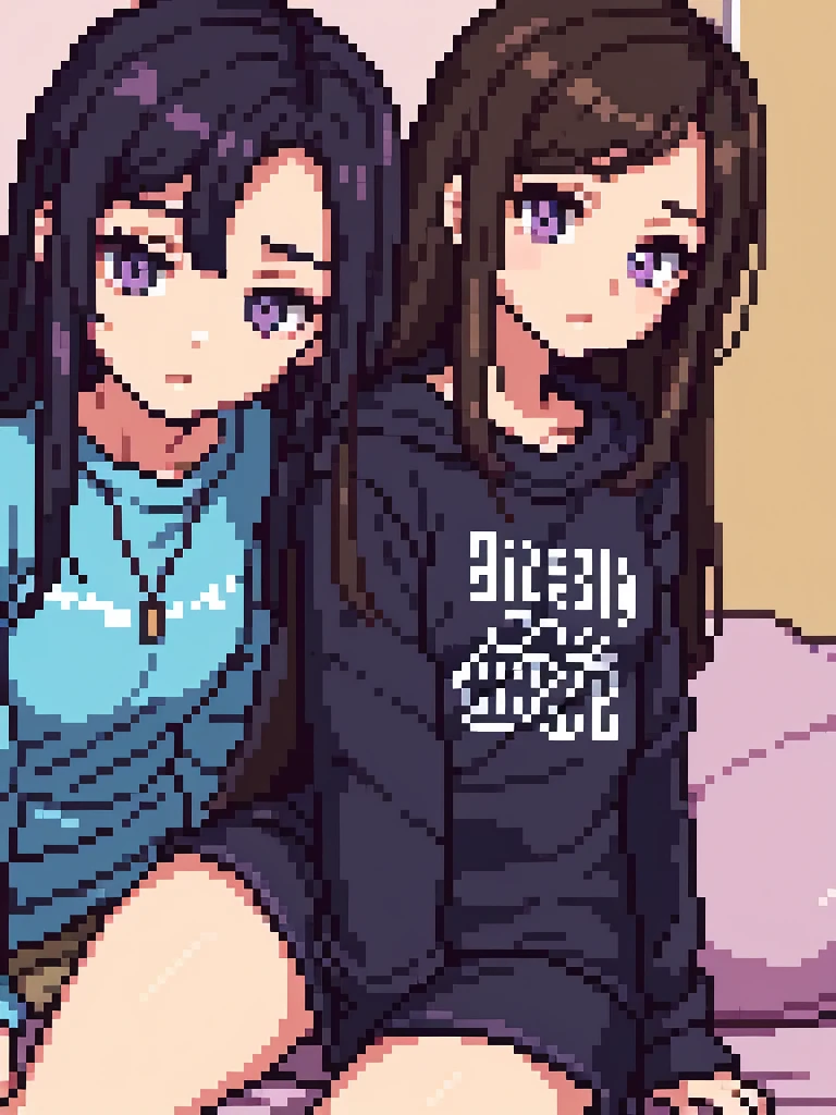 One girl, 20 years old, downtrodden girl, tired girl, confused girl, uncertain posture, long hair, black hair, brown hair. eyes with a transition from blue to purple, dark hair, anime style, 4k image, full body, modern appearance. all the details have been worked out, modern clothes, full-fledged clothes, baggy clothes, cheap clothes, detailed face, lots of details, very detailed, deep, elaborate  expression, in the apartment, sleeping in bed, lying on the bed, sleeping