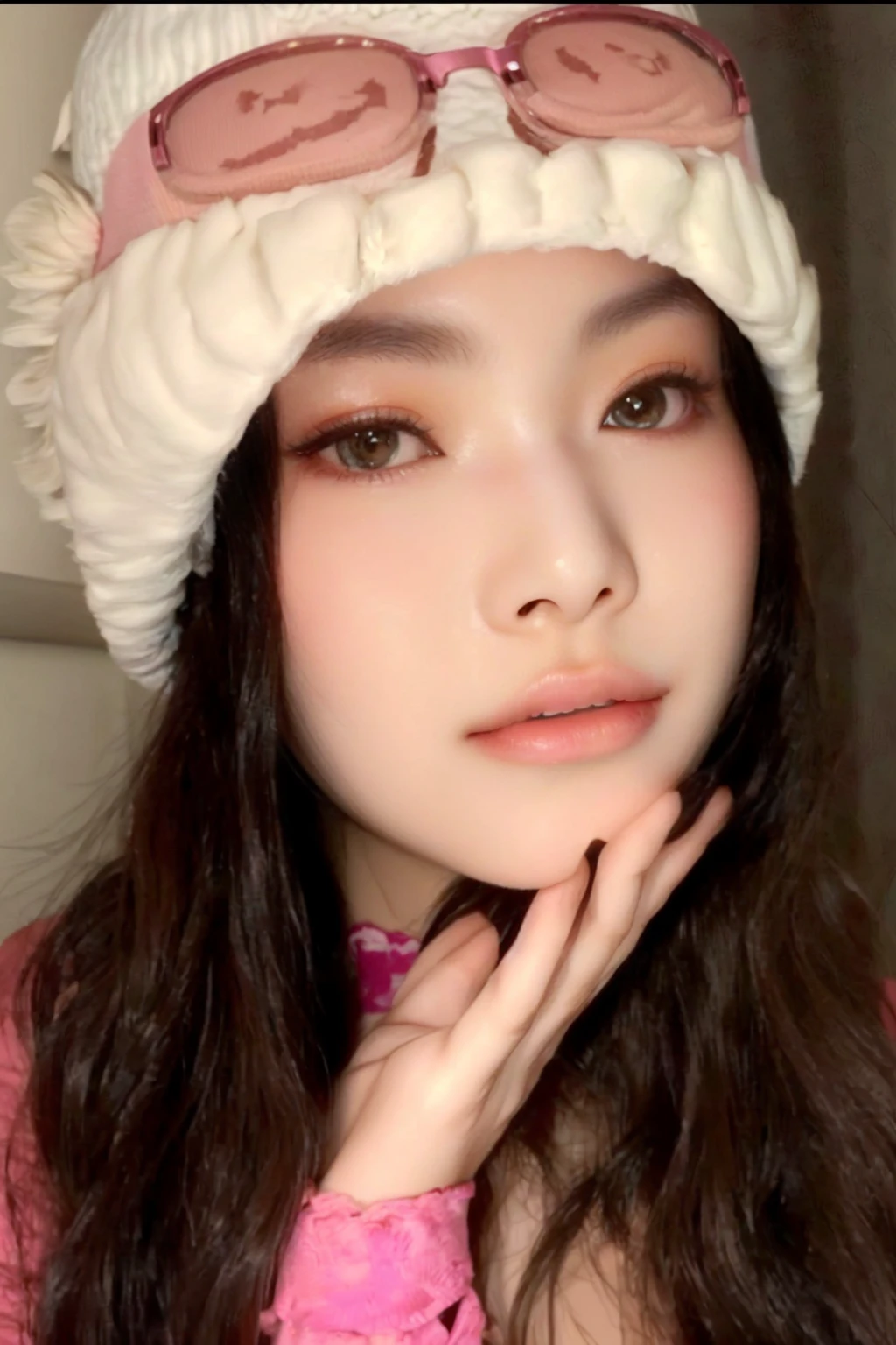 a close up of a woman wearing a hat and sunglasses, belle delphine, miranda cosgrove, xision wu, profile pic, sakimichan, with cute - fine - face, young cute wan asian face, very pretty face, wan adorable korean face, 18 years old, ruan cute vtuber, roseanne park of blackpink, 1 8 yo