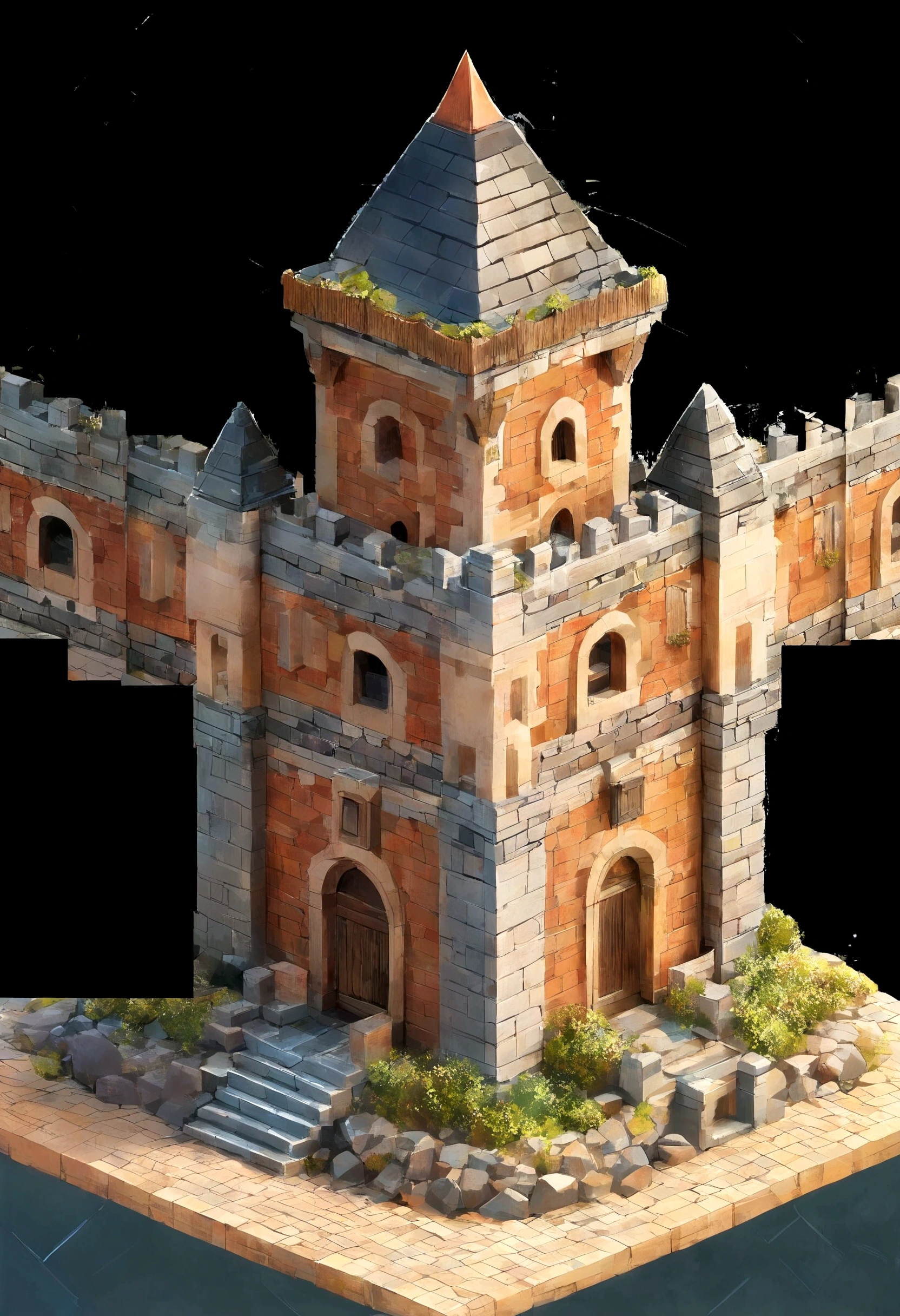 Fill in the gaps in the image, fill in the castle walls