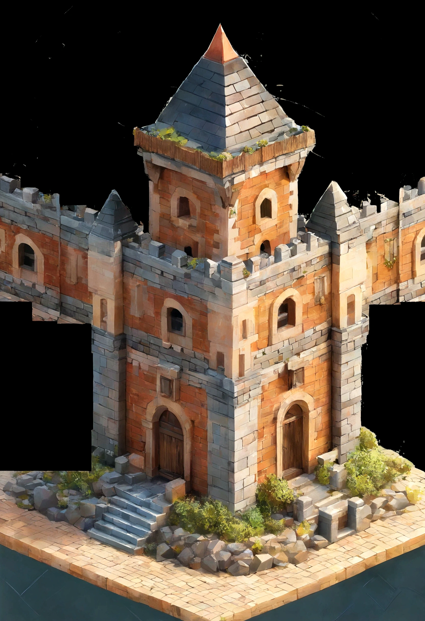 Fill in the gaps in the image, fill in the castle walls